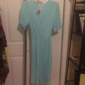 Deep V Neck Teal Dress